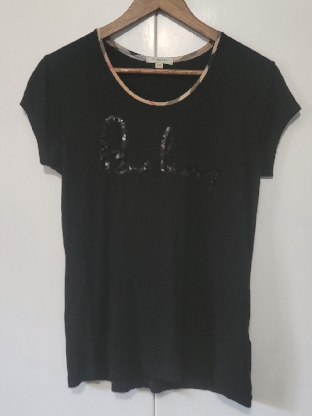 Burberry Black Short-Sleeve Logo Tee with Contrast Trim